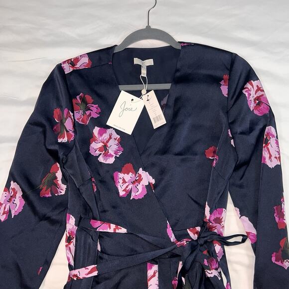 JOIE Floral Wrap Dress Size M Midnight Navy Blue Pink Miltona MSRP $398 NEW NWT - Picture 3 of 12